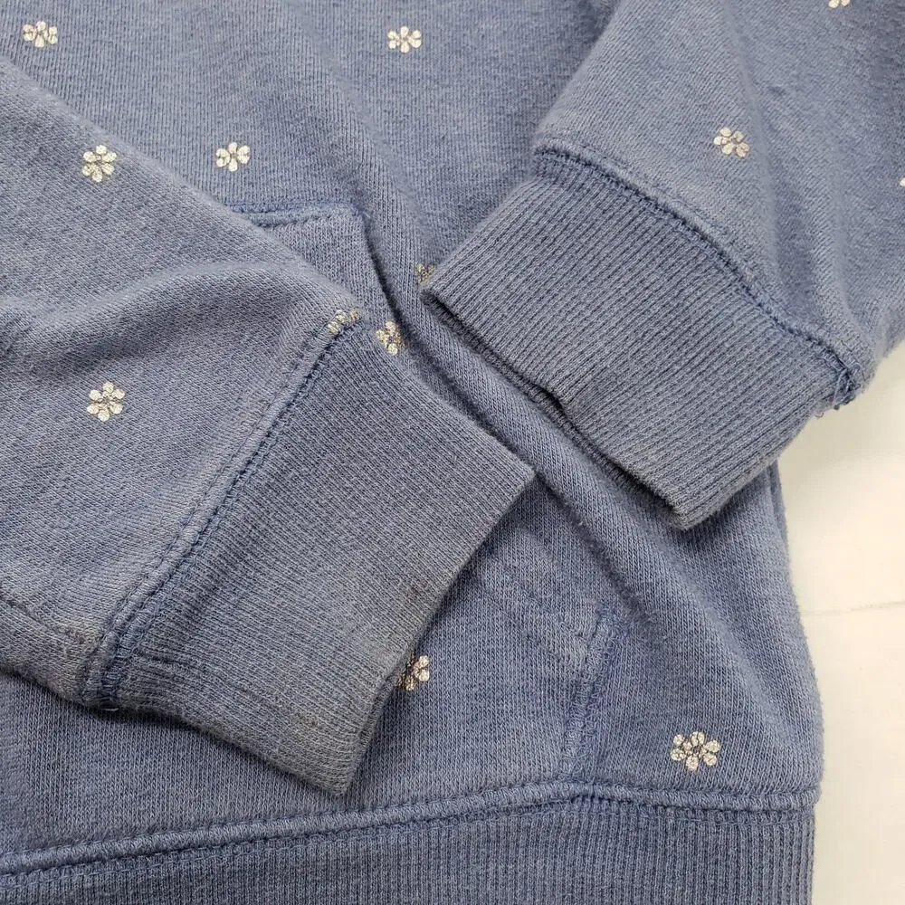 OshKosh B'gosh Full Zip Hoodie Girls 7 Blue Ditzy Floral Preppy Bohemian Jacket